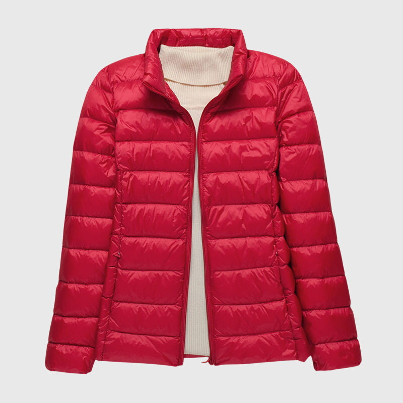 Effortless Quilted Puffer Jacket for Women with Hooded Long Sleeve Zip Front Lightweight Style