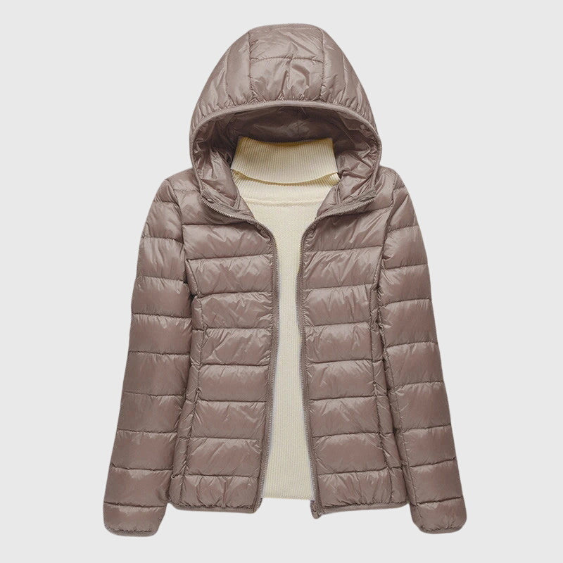 Effortless Quilted Puffer Jacket for Women with Hooded Long Sleeve Zip Front Lightweight Style
