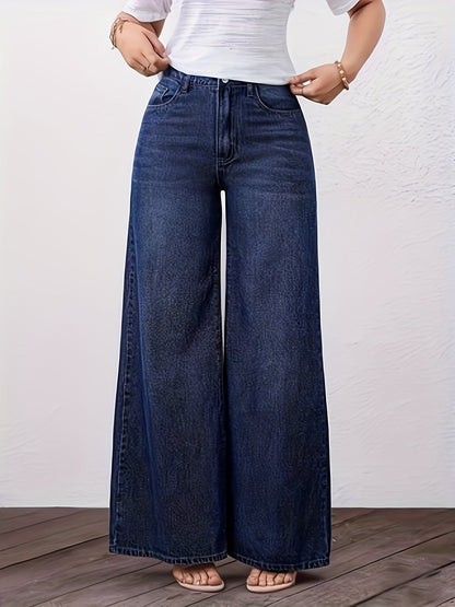 Effortless Relaxed Blue Wide Leg Jeans for Women with High Waist Straight Style