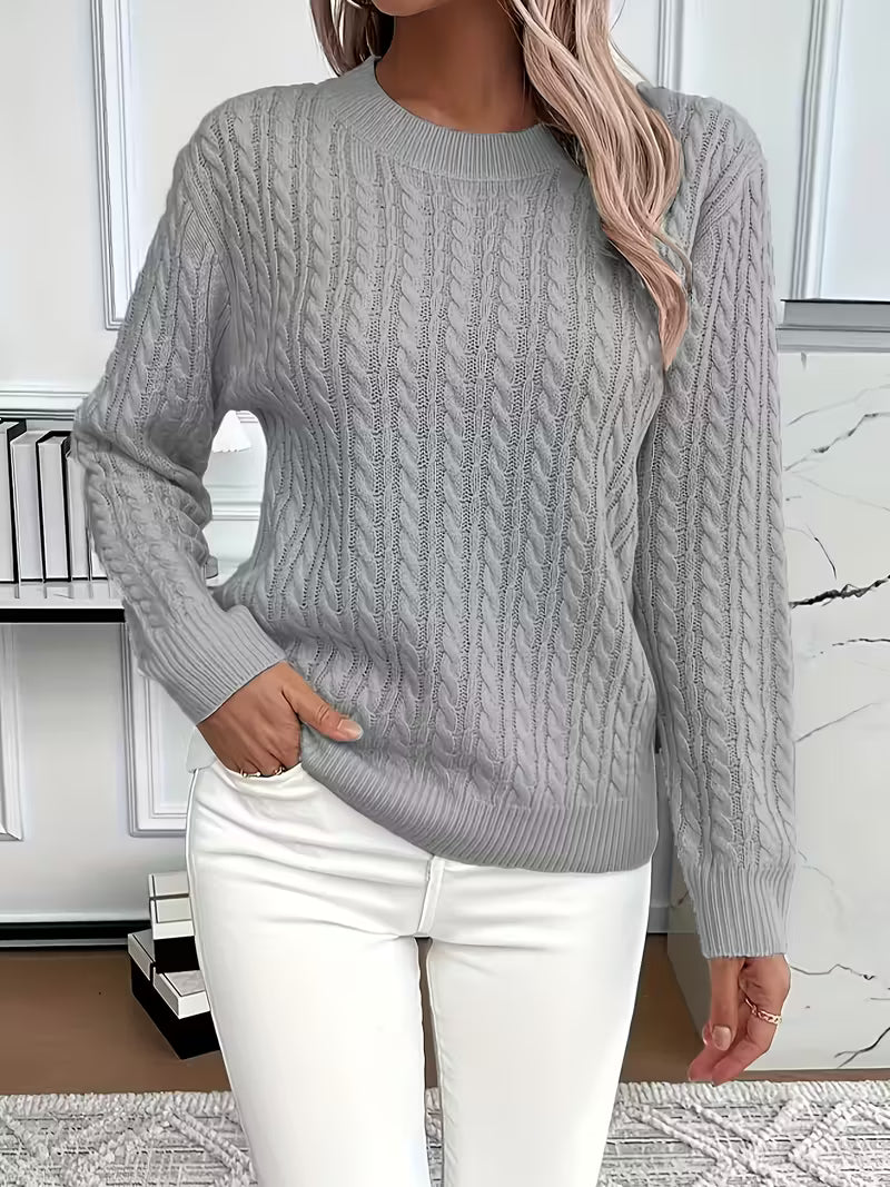 Comfortable Cable Knit Sweater for Women with Crew Neck Long Sleeve Relaxed Oversized Style