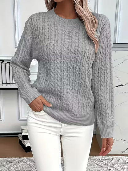 Comfortable Cable Knit Sweater for Women with Crew Neck Long Sleeve Relaxed Oversized Style