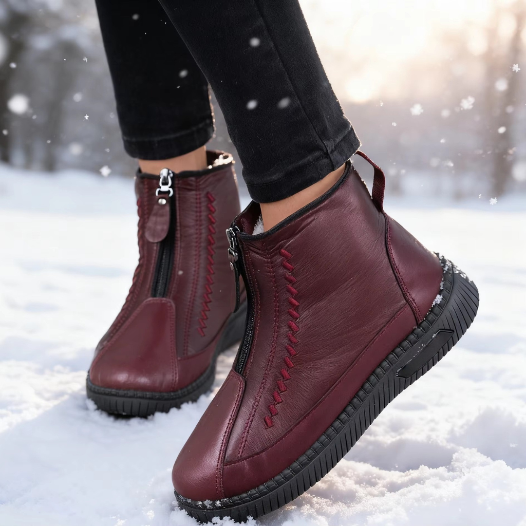 Comfortable Winter Shoes for Women with Fleece Lining Side Zip Ankle Boot Style