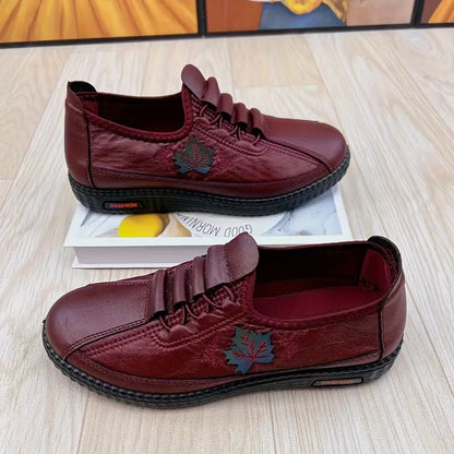 Comfortable Lace Up Shoes for Women with Embossed Floral Panel Soft Sole Slip Resistant Flat Style