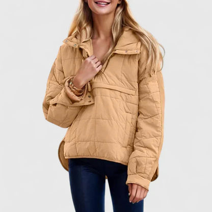 Comfortable Quilted Puffer Jacket for Women with Hooded Long Sleeve Snap Front Oversized Style