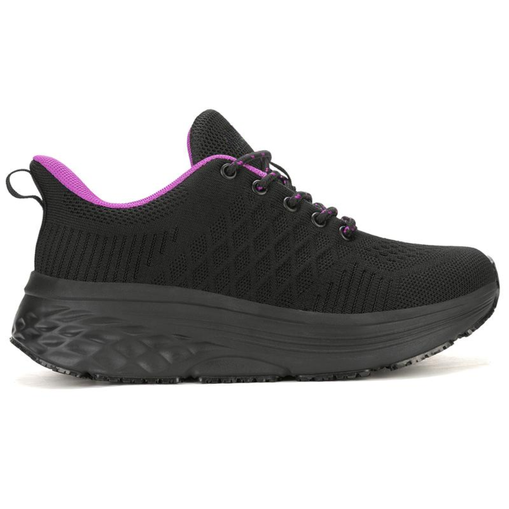 Comfortable Black Running Shoes for Women with Lace Up Breathable Mesh Cushioned Sole Style