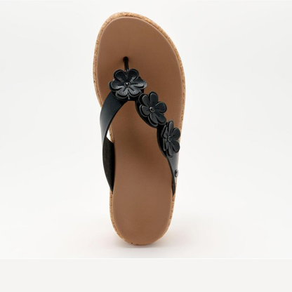 Comfortable Wedge Sandals for Women with Floral Applique Toe Post Cork Platform Style