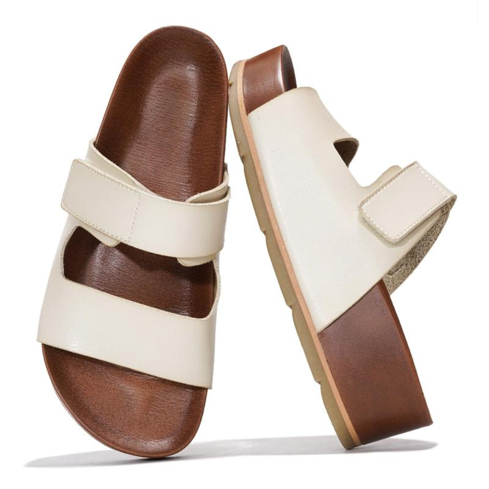 Comfortable Slide Sandals for Women with Woven Double Strap Cork Platform Open Toe Style