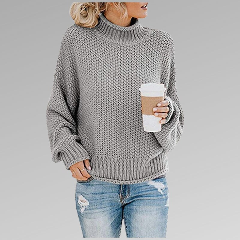 Comfortable Oversized Knit Sweater for Women with Mock Neck Batwing Sleeve Relaxed Casual Style