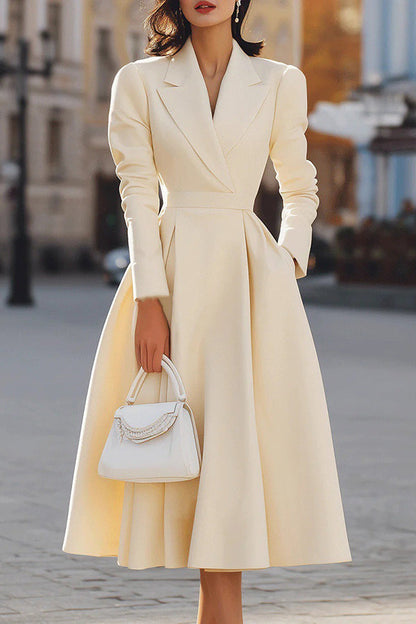 Elegant Tailored Blazer Dress for Women with Notch Lapel Long Sleeve Fit and Flare Wrap Style