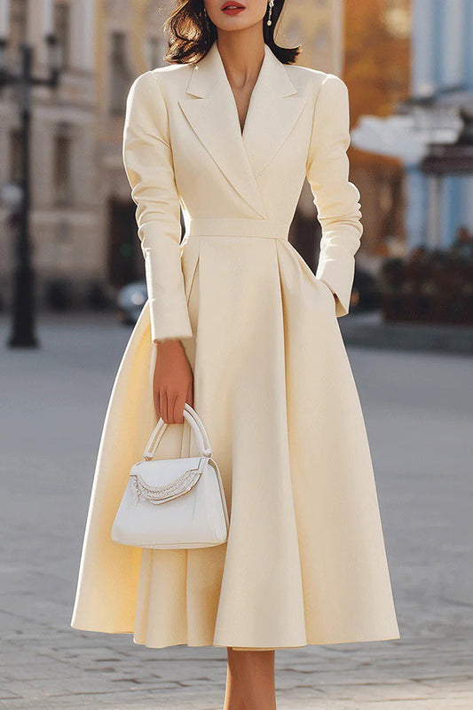 Elegant Tailored Blazer Dress for Women with Notch Lapel Long Sleeve Fit and Flare Wrap Style
