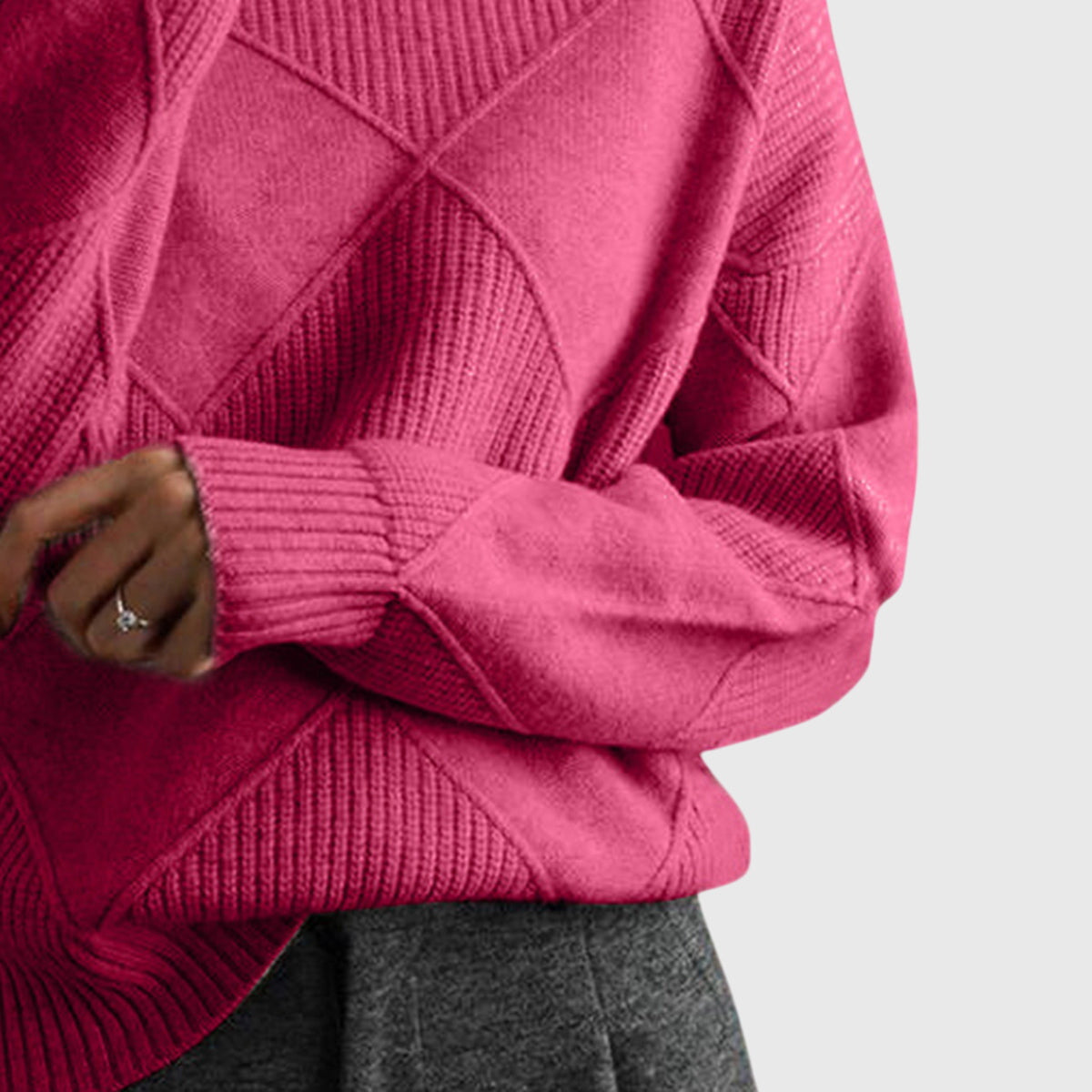 Comfortable Ribbed Knit Sweater for Women with High Neck Long Sleeve Oversized Relaxed Style