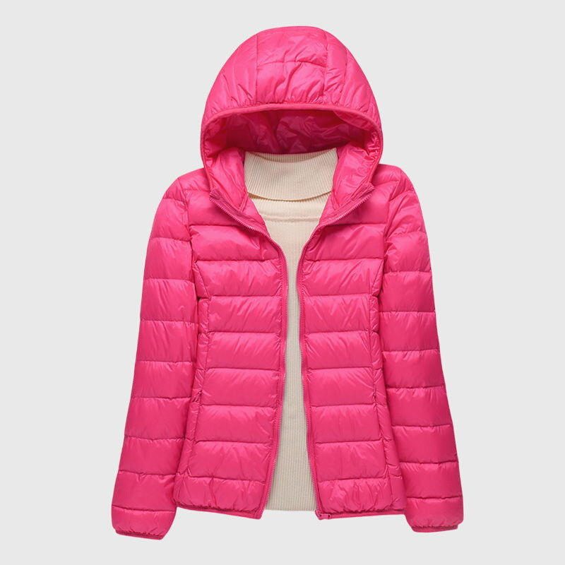 Effortless Quilted Puffer Jacket for Women with Hooded Long Sleeve Zip Front Lightweight Style