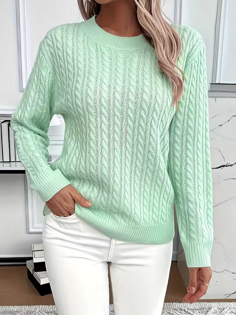 Comfortable Cable Knit Sweater for Women with Crew Neck Long Sleeve Relaxed Oversized Style