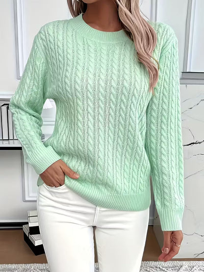 Comfortable Cable Knit Sweater for Women with Crew Neck Long Sleeve Relaxed Oversized Style