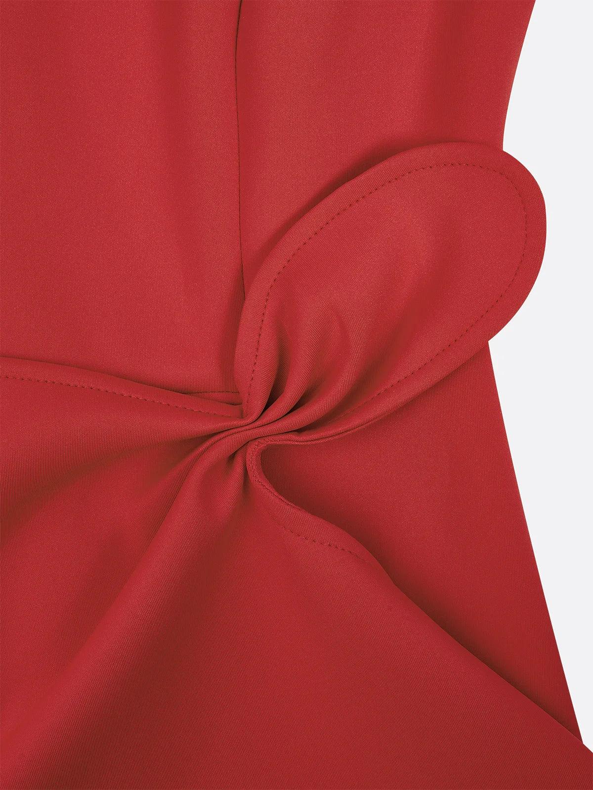 Elegant Draped Sheath Midi Dress for Women with Boat Neck Sleeveless Ruffle Hem Cocktail Style