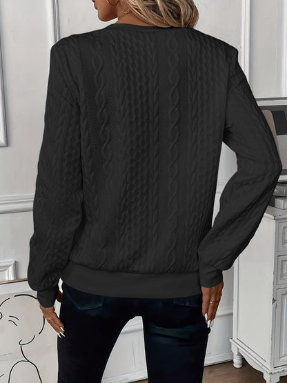 Comfortable Cable Knit Sweater for Women with Zip Collar Long Sleeve Kangaroo Pocket Relaxed Style