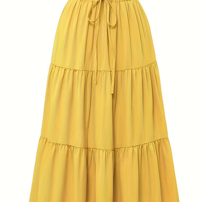 Effortless Tiered Maxi Skirt for Women with Paperbag Waist Drawstring Tie Flowing Boho Style
