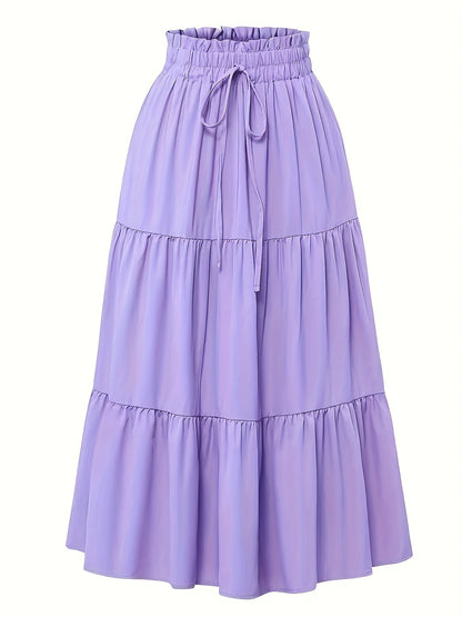 Effortless Tiered Maxi Skirt for Women with Paperbag Waist Drawstring Tie Flowing Boho Style