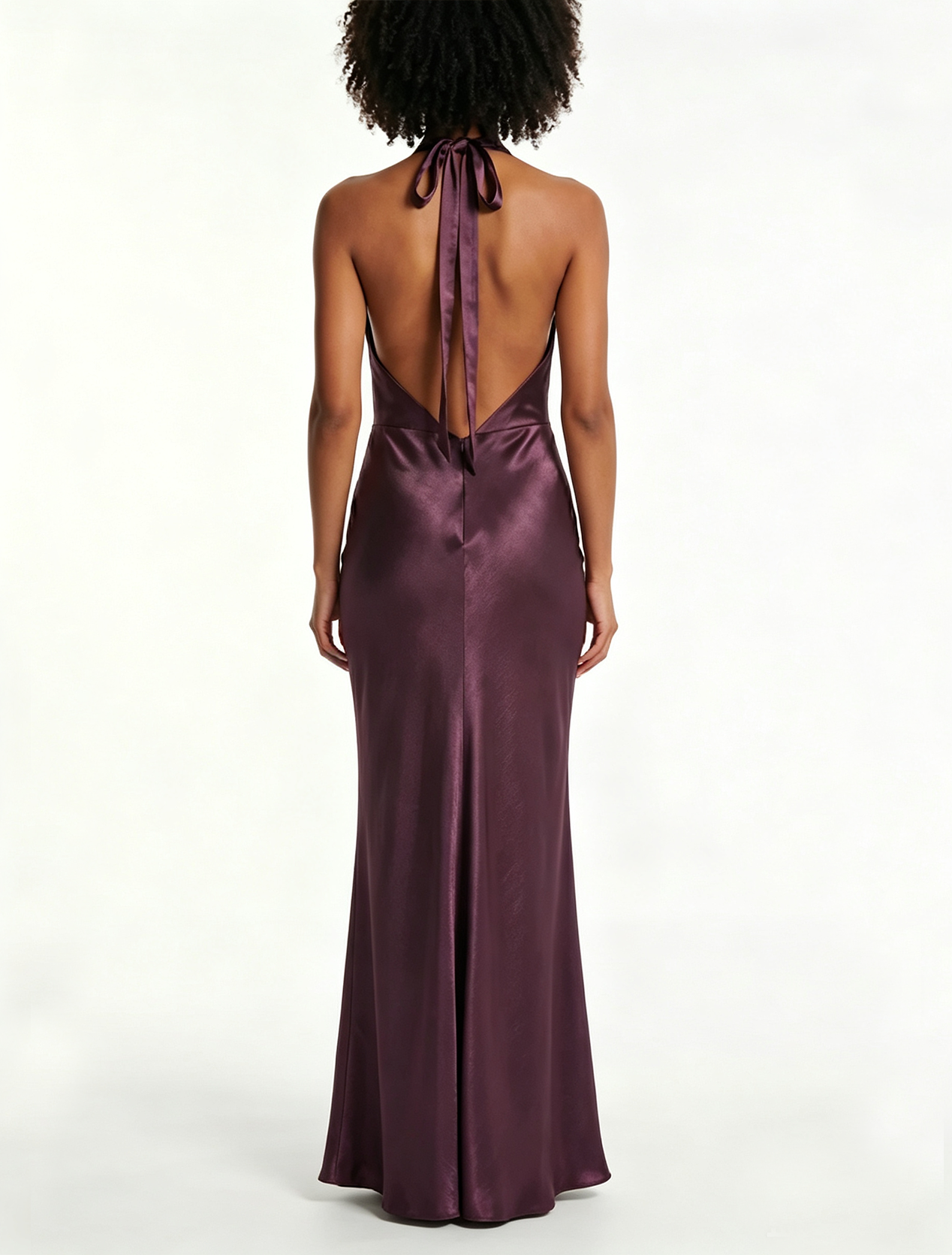 Elegant Purple Satin Maxi Dress for Women with Cowl Neck Halter Backless Formal Wedding Guest Style