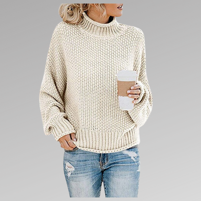 Comfortable Oversized Knit Sweater for Women with Mock Neck Batwing Sleeve Relaxed Casual Style