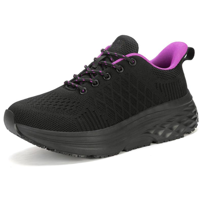 Comfortable Black Running Shoes for Women with Lace Up Breathable Mesh Cushioned Sole Style