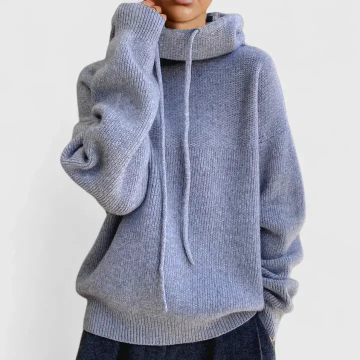 Comfortable Cowl Neck Sweater for Women with Drawstring Hood Long Sleeve Oversized Knit Style