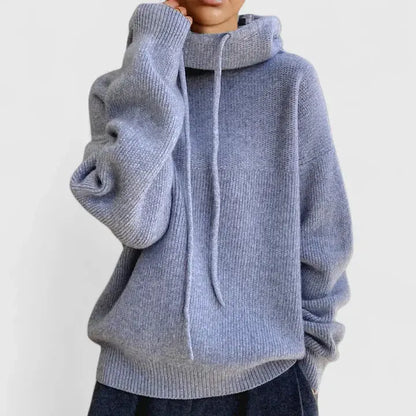 Comfortable Cowl Neck Sweater for Women with Drawstring Hood Long Sleeve Oversized Knit Style
