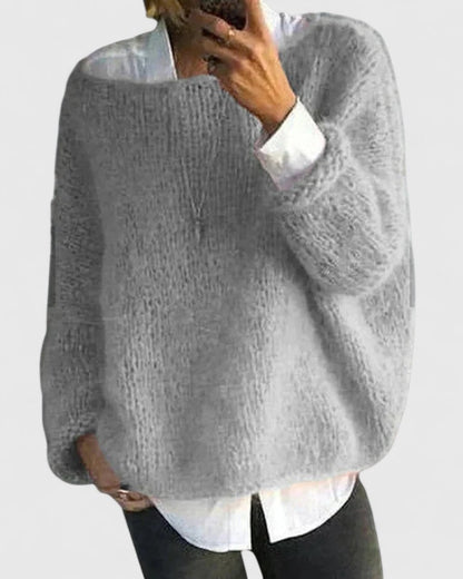 Comfortable Fuzzy Knit Sweater for Women with Wide Neck Long Sleeve Relaxed Oversized Style