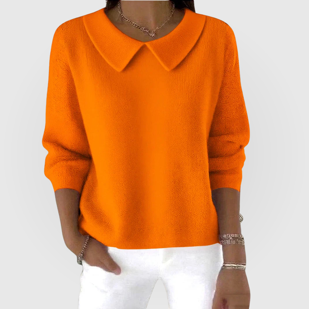 Comfortable Knit Blouse for Women with Peter Pan Collar Long Sleeve Relaxed Oversized Style