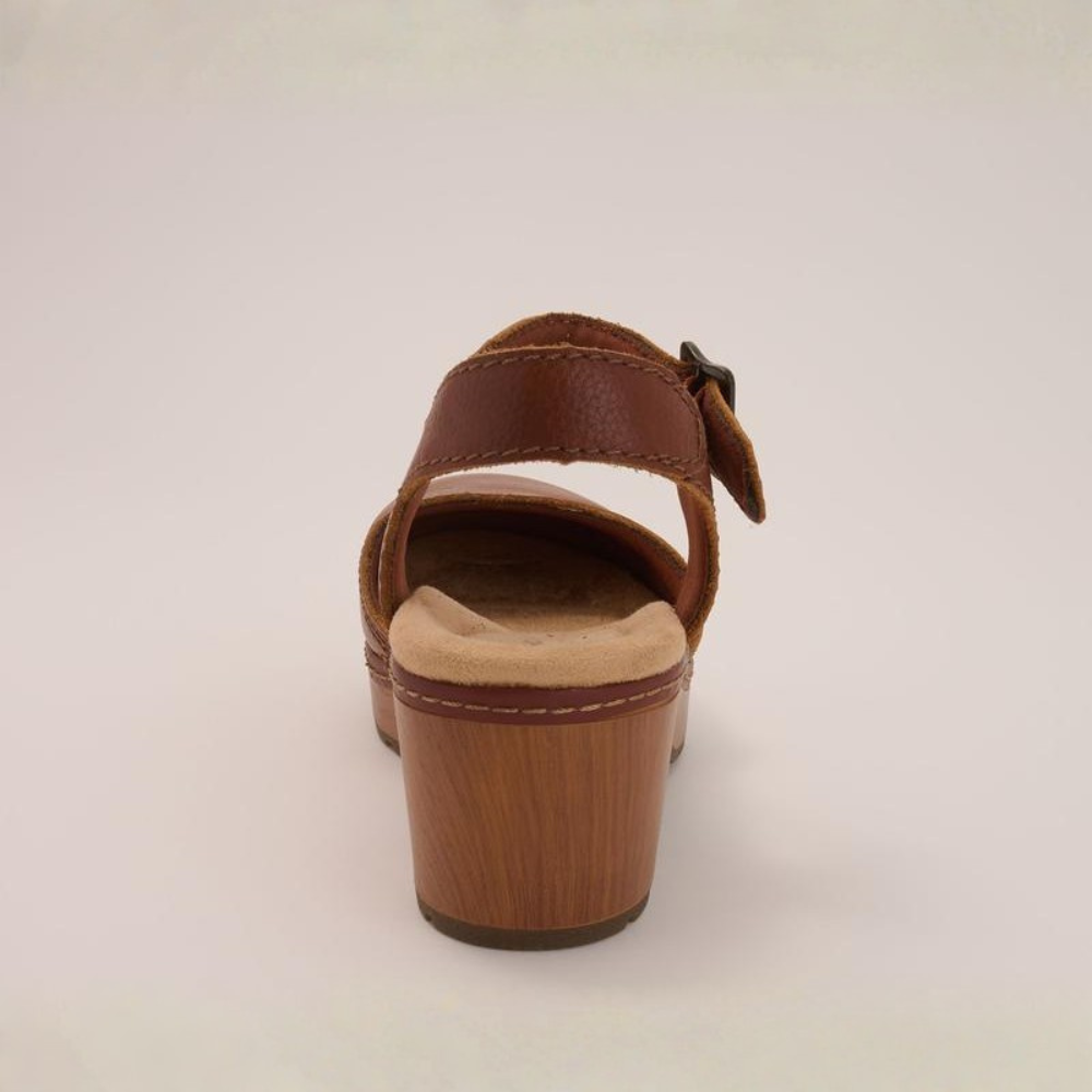 Comfortable Clogs for Women with Buckle Ankle Strap Wood Look Block Heel Closed Toe Style