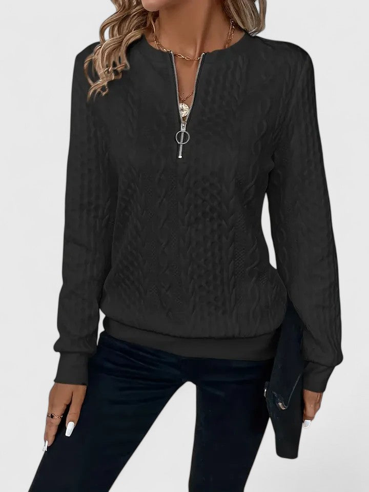 Comfortable Cable Knit Pullover Sweater for Women with Zip Neck Long Sleeve Relaxed Oversized Casual Style