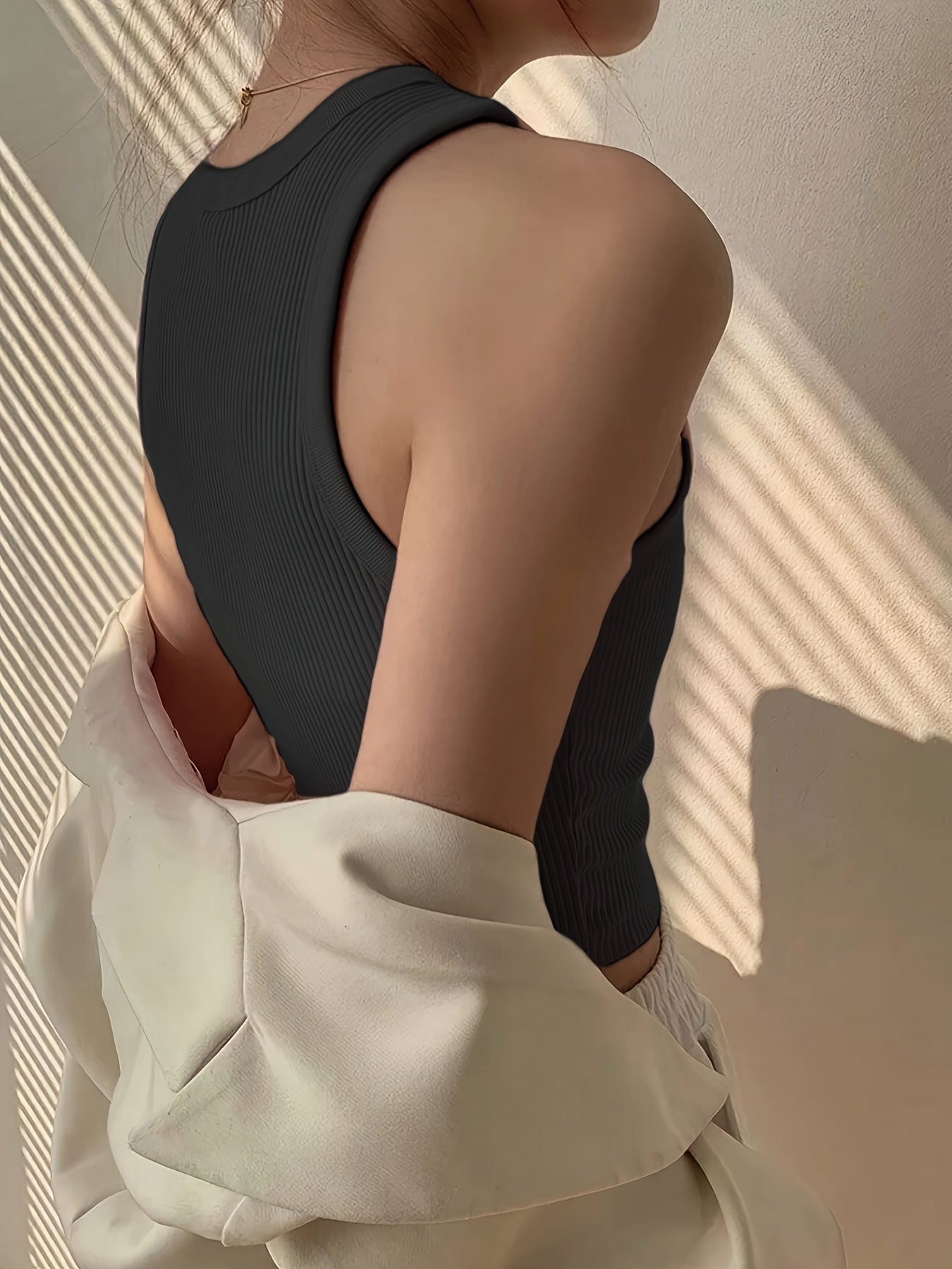 Effortless Ribbed Tank Top for Women with Mock Neck Sleeveless Cropped Racerback Style
