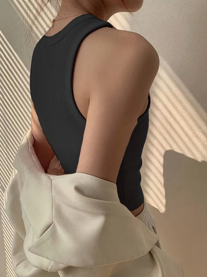 Effortless Ribbed Tank Top for Women with Mock Neck Sleeveless Cropped Racerback Style