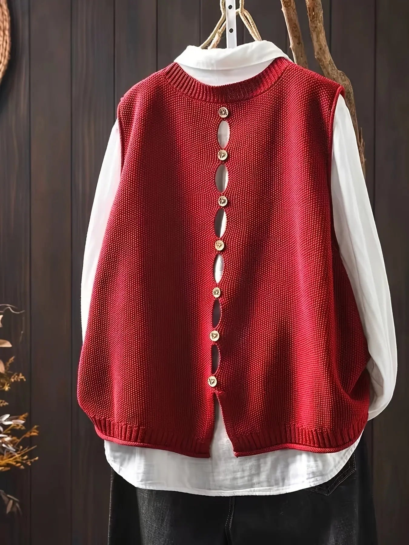 Comfortable Knit Sweater Vest for Women with Round Neck Sleeveless Button Back Oversized Relaxed Style