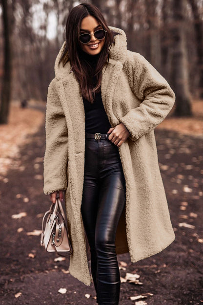 Comfortable Sherpa Coat for Women with Hooded Long Sleeve Oversized Longline Style