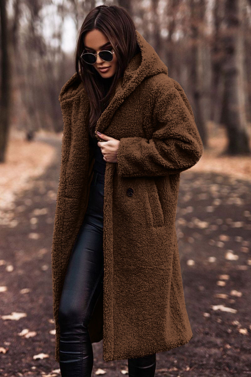 Comfortable Sherpa Coat for Women with Hooded Long Sleeve Oversized Longline Style