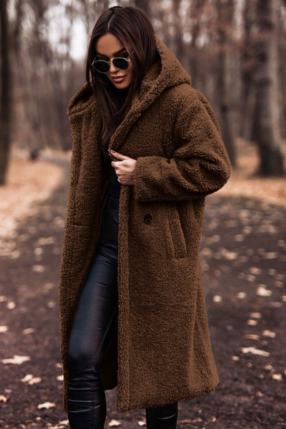 Comfortable Sherpa Coat for Women with Hooded Long Sleeve Oversized Longline Style