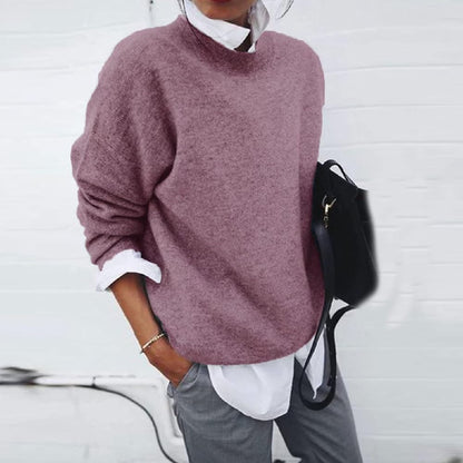Comfortable Knit Sweater for Women with Mock Neck Long Sleeve Relaxed Oversized Style