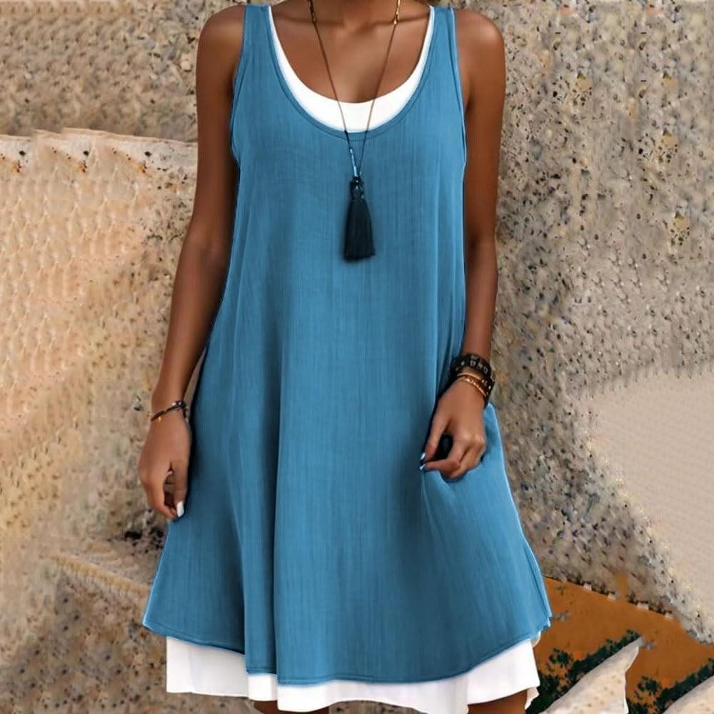 Effortless Layered Tank Dress for Women with Scoop Neck Sleeveless Flowing Boho Style