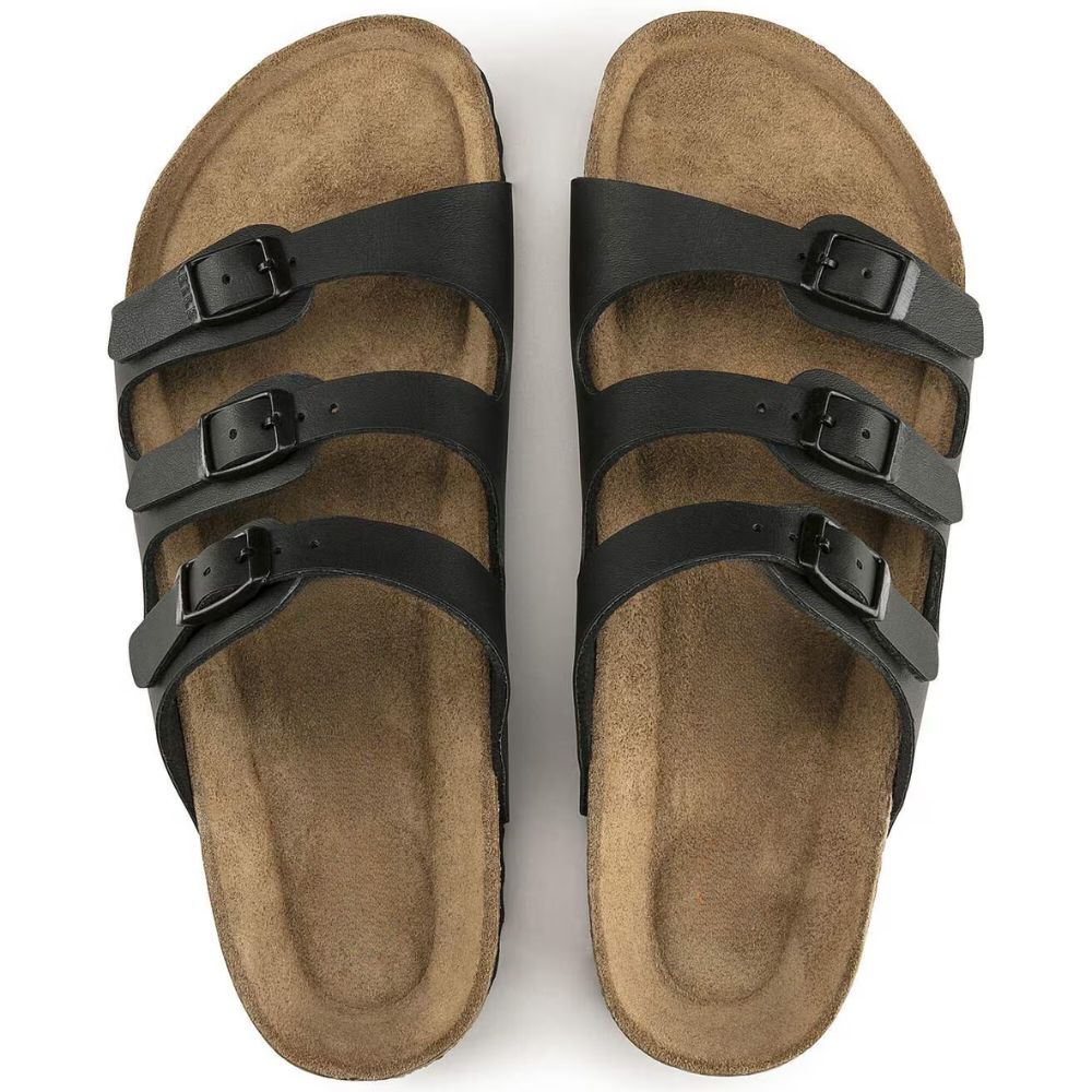 Comfortable Sandals for Women with Triple Buckle Strap Cork Footbed Flat Slide Style