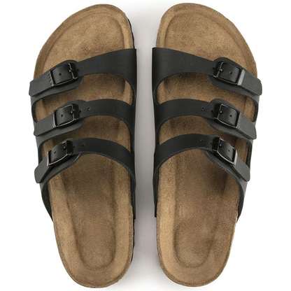 Comfortable Sandals for Women with Triple Buckle Strap Cork Footbed Flat Slide Style