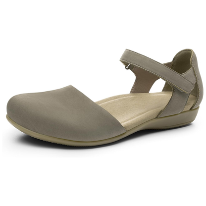 Comfortable Closed Toe Sandals for Women with Laser Cut Ankle Strap Cushioned Flat Style