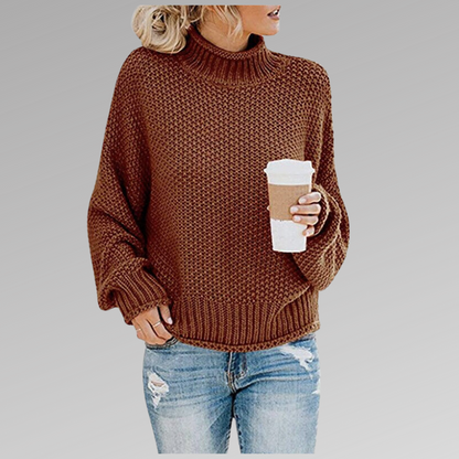 Comfortable Oversized Knit Sweater for Women with Mock Neck Batwing Sleeve Relaxed Casual Style