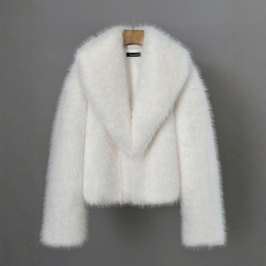Elegant Faux Fur Jacket for Women with Shawl Collar Long Sleeve Oversized Cropped Style
