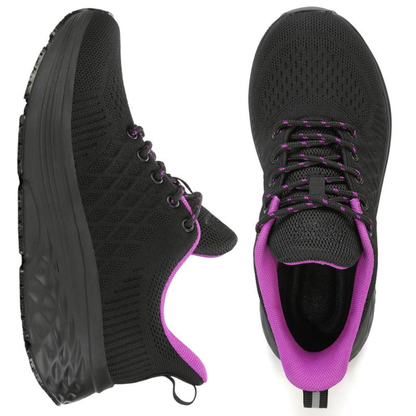 Comfortable Black Running Shoes for Women with Lace Up Breathable Mesh Cushioned Sole Style