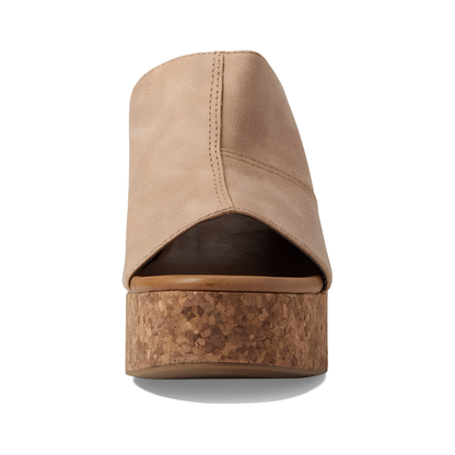 Comfortable Mules Heels for Women with Wide Band Cork Platform Block Heel Open Toe Style