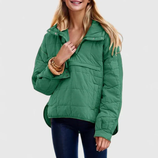 Comfortable Quilted Puffer Jacket for Women with Hooded Long Sleeve Snap Front Oversized Style