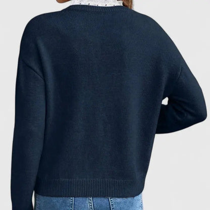 Comfortable Lace Trim Sweater for Women with V Neck Long Sleeve Relaxed Oversized Knit Style