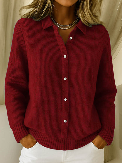 Comfortable Waffle Knit Cardigan for Women with Collar Long Sleeve Button Front Relaxed Oversized Style