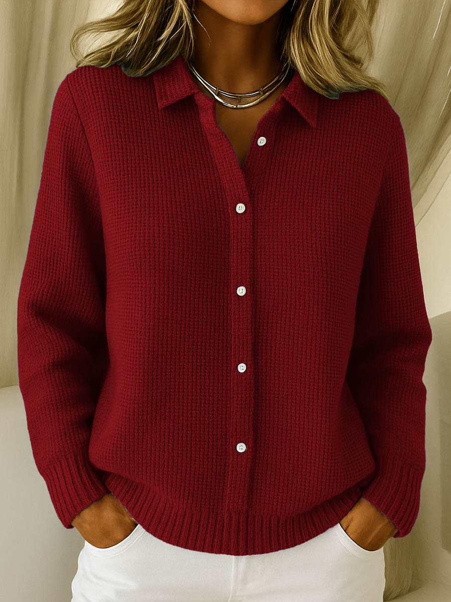 Comfortable Waffle Knit Cardigan Sweater for Women with Collar Long Sleeve Button Front Oversized Style